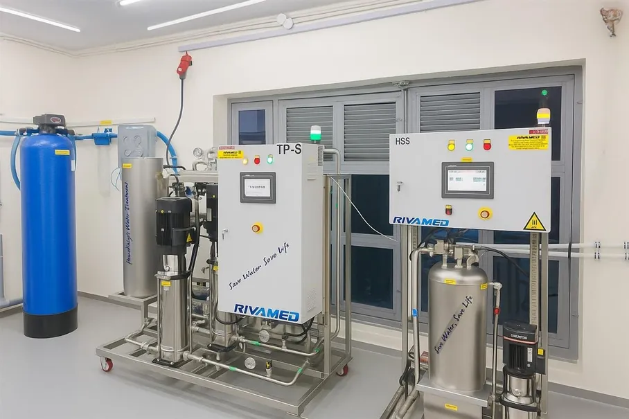 Completed RIVAMED water treatment installation with softener and RO